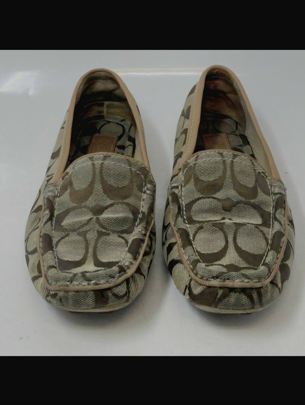 Coach Monogram Canvas Slip-On Loafers in Beige and Brown Size 7